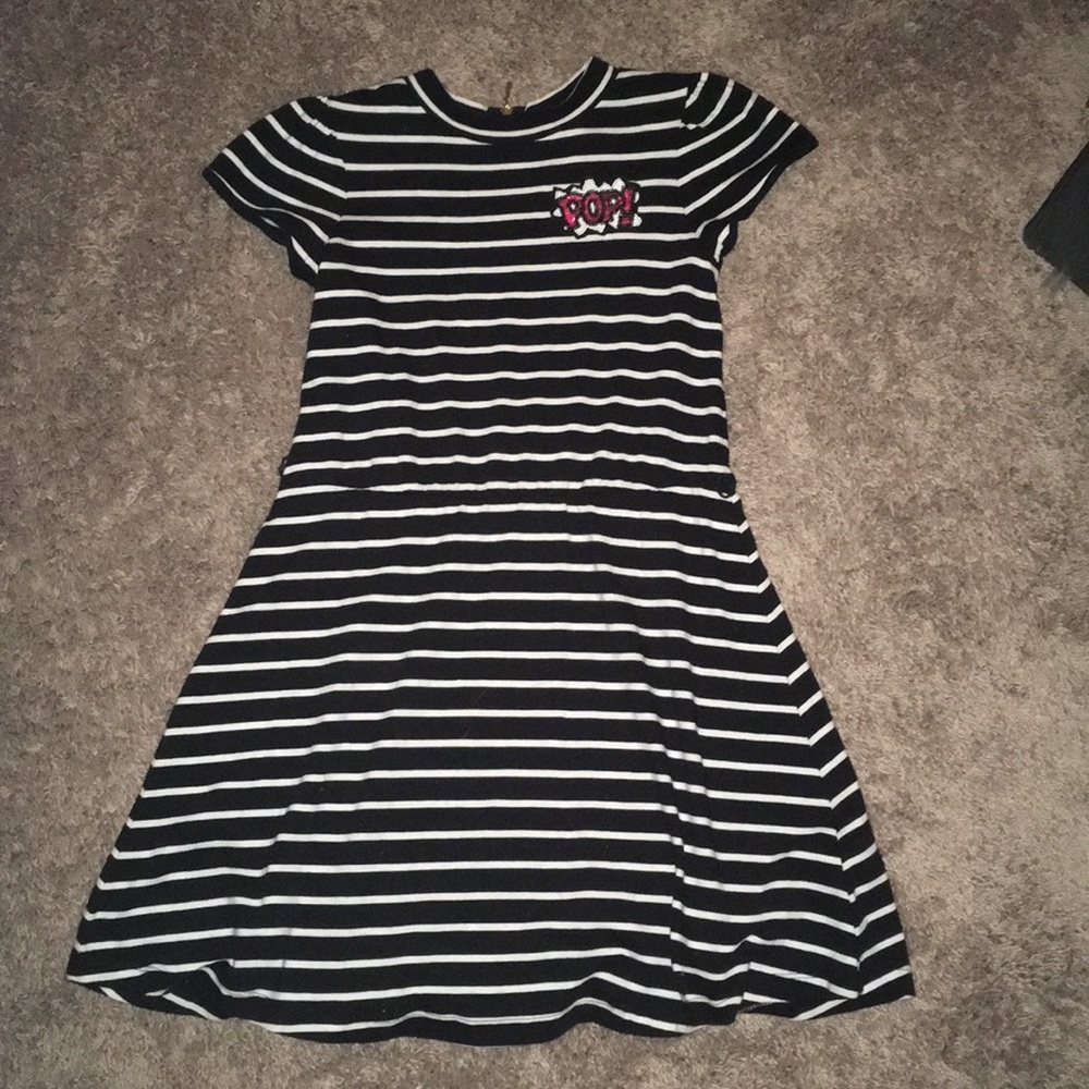POP! Embroidery black and white striped dress